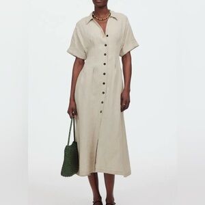 Never Worn Madewell Pleated Midi Shirtdress in Oat